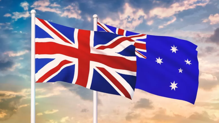 UK and Australia flags crossed together